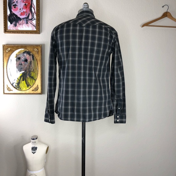 AllSaints Men's Gray Frontier Shirt Plaid Snap Dow - Picture 8 of 8